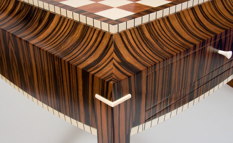 design techniques, veneer, detailed table, woodworking, learn woodworking, learn to veneer, art deco