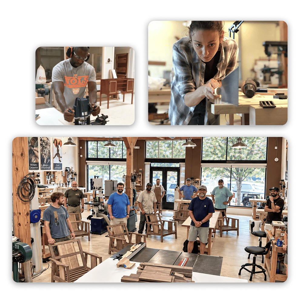 Collage of woodworking photos