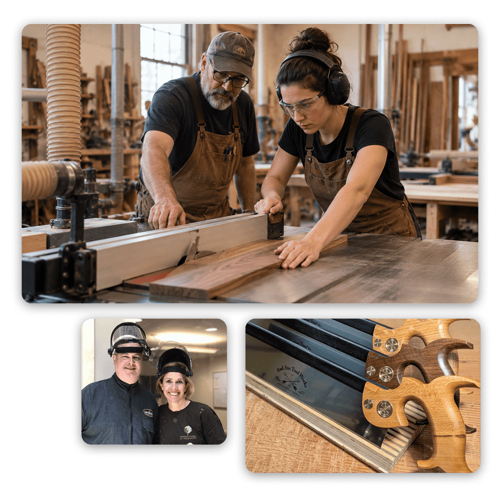 Collage of woodworking photos